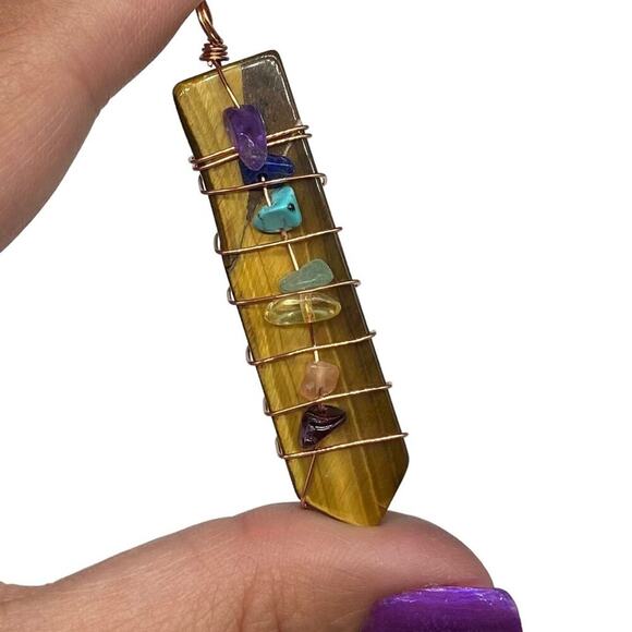 Tiger’s Eye Copper Wire Wrapped Necklace Pendant Crystal 7 Chakra Stone - Picture 1 of 3